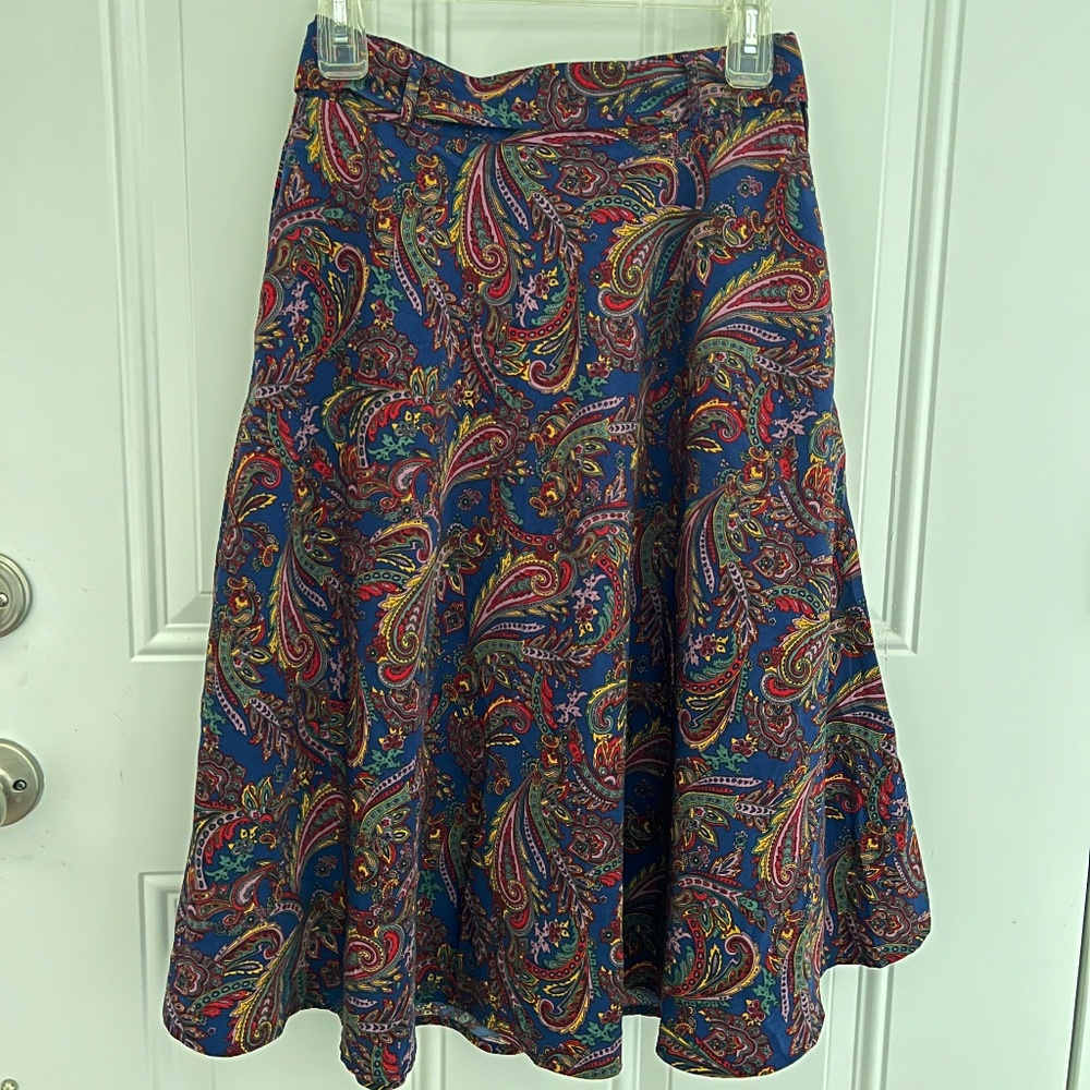 ModCloth dark blue paisley A line skirt with pockets